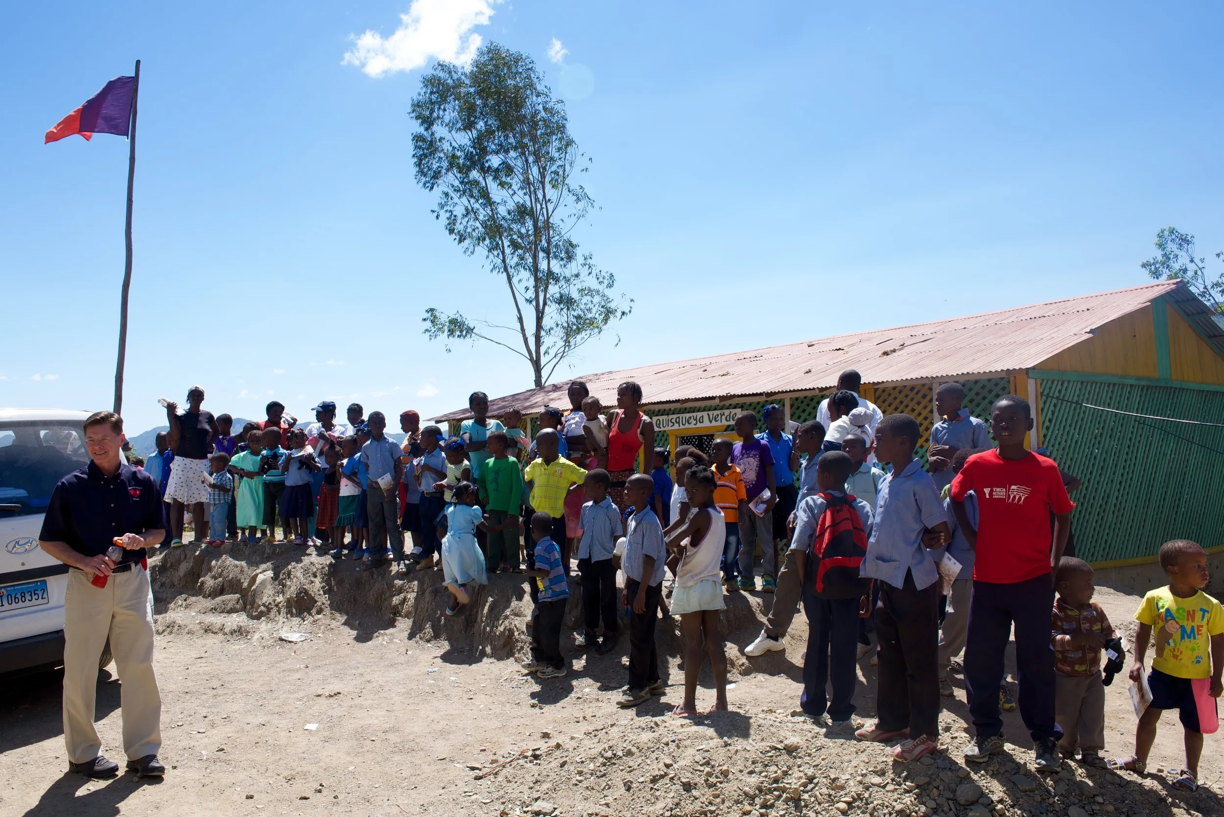 Gathered outside the school
