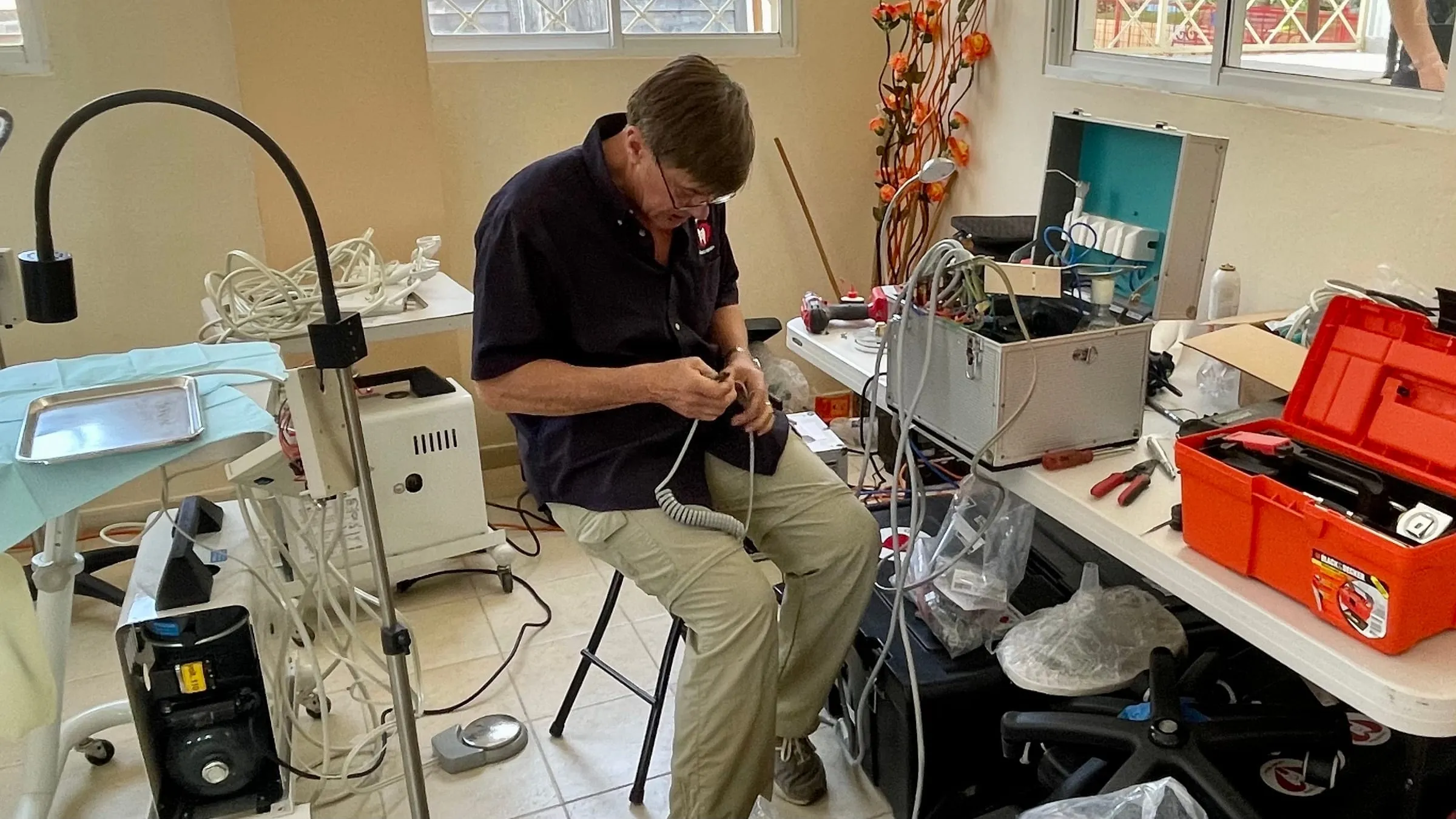 A dentist examines dental molds