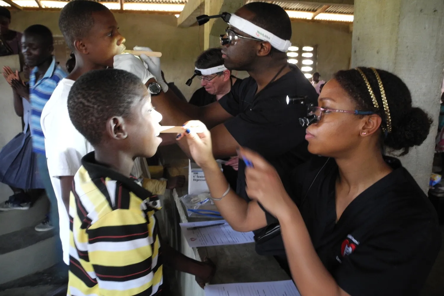 Medical care travels with the mission — an eye exam
