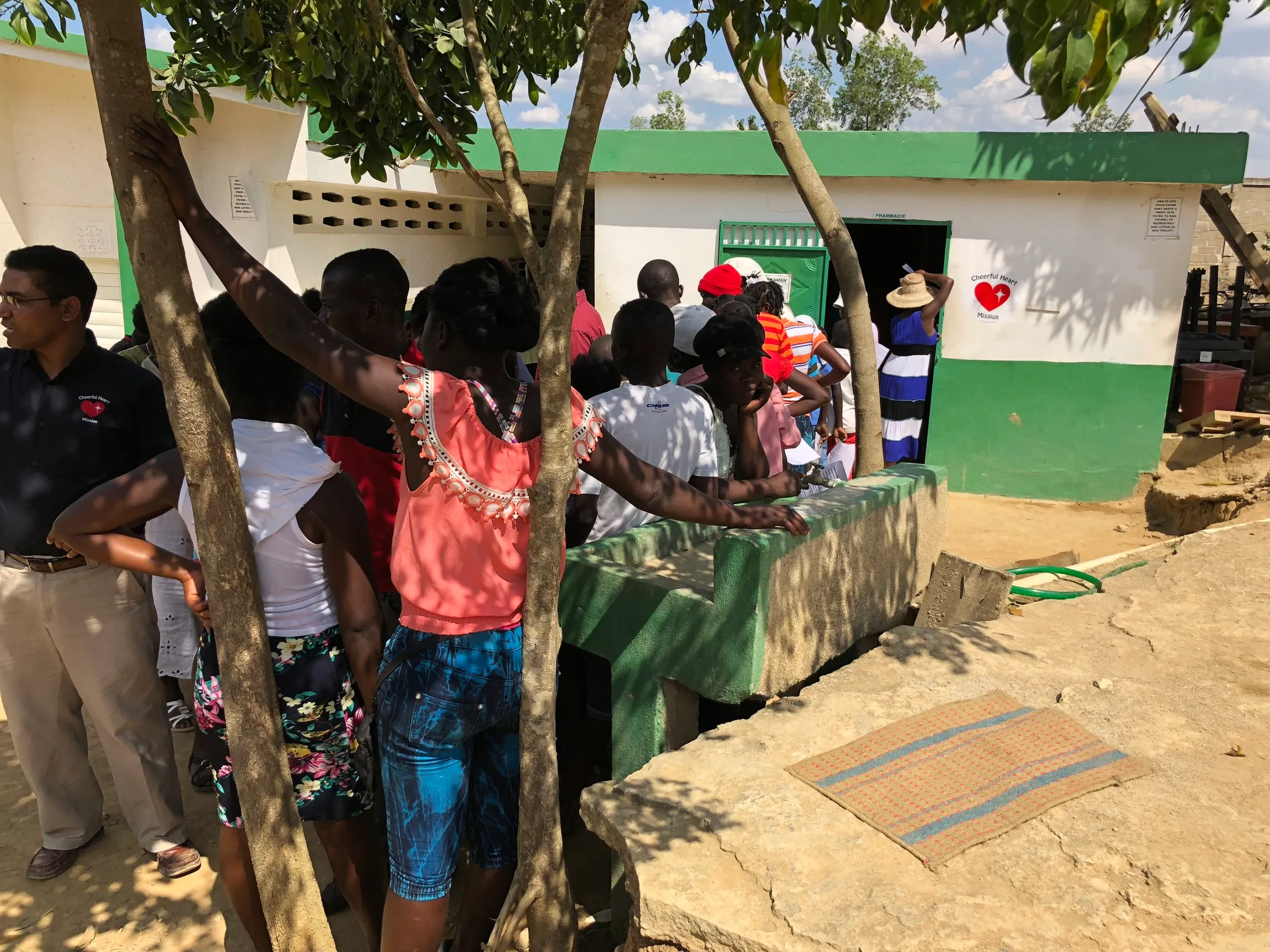 Lining up at the clinic entrance
