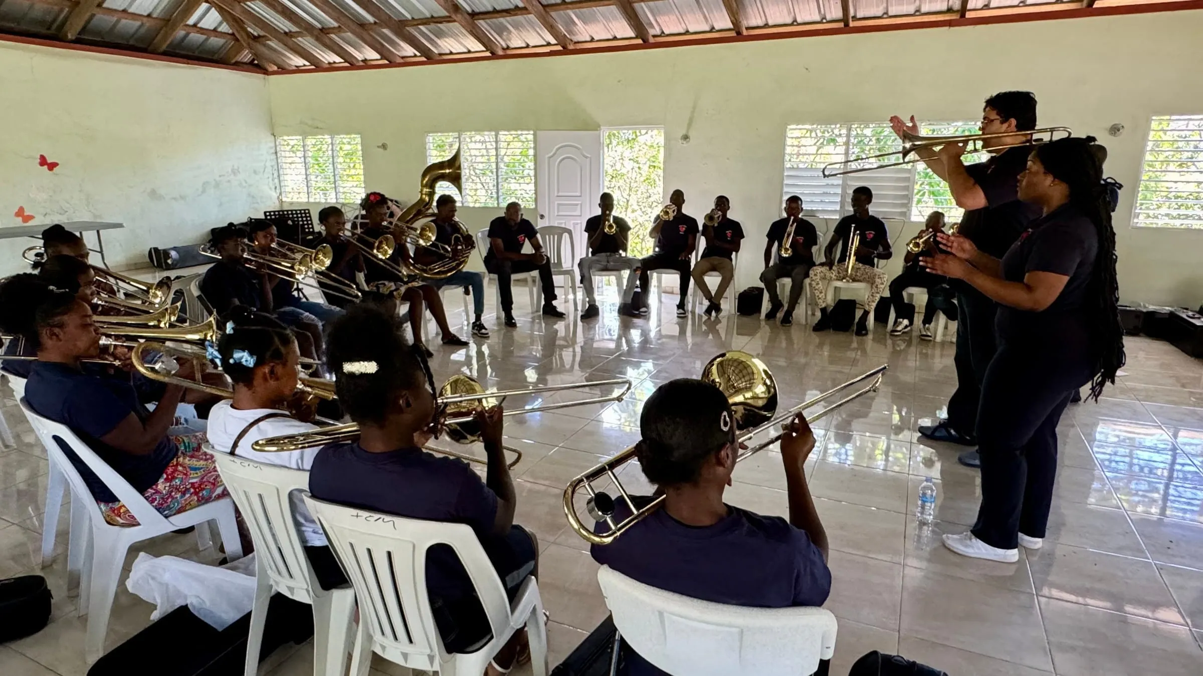 A trombone section lesson