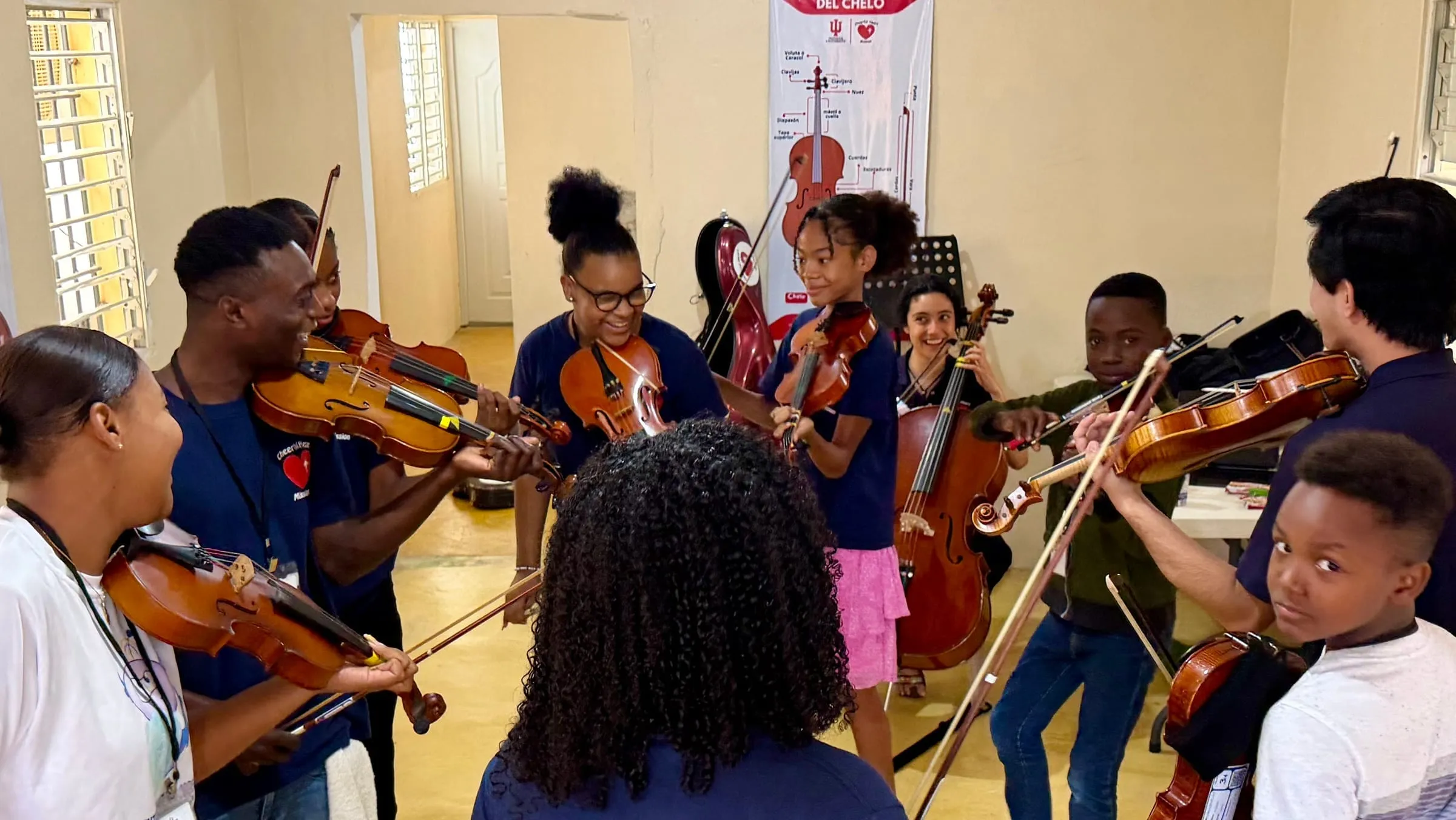 A youth string ensemble class